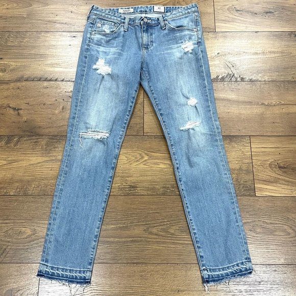 AG Adriano Goldschmied Light Blue Distressed Ankle Jeans - Picture 1 of 16